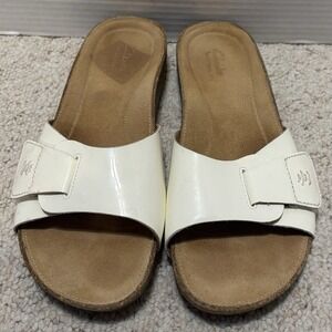 Clarks Artisan White Patent Leather Perri Reef Slide Sandal 8.5